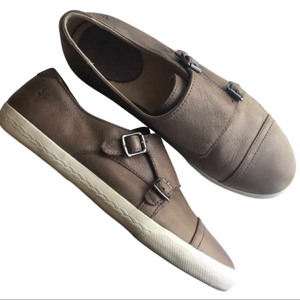 Frye Mindy Monk Leather Sneakers Grey Size 6.5M